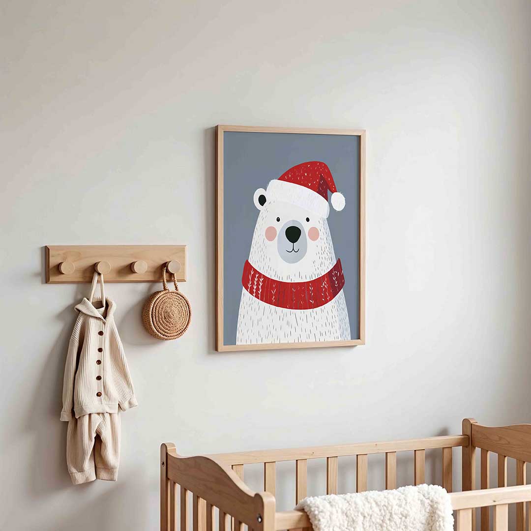 Ijsbeer met kerstmuts Poster