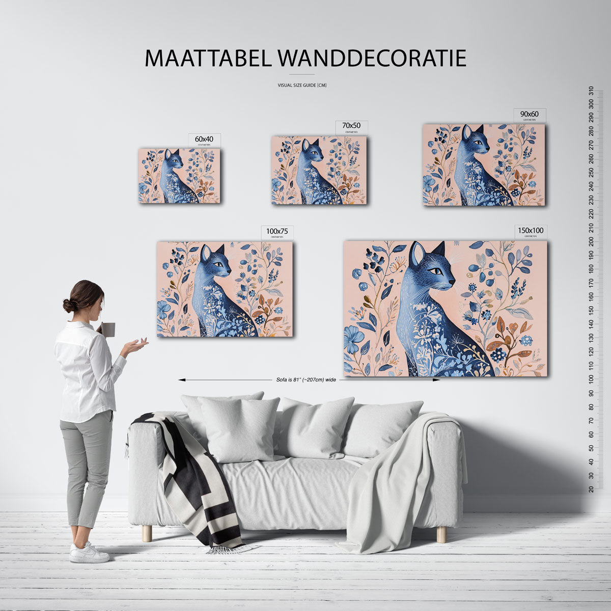 Dromerige kat en bloemen Kunstwerk