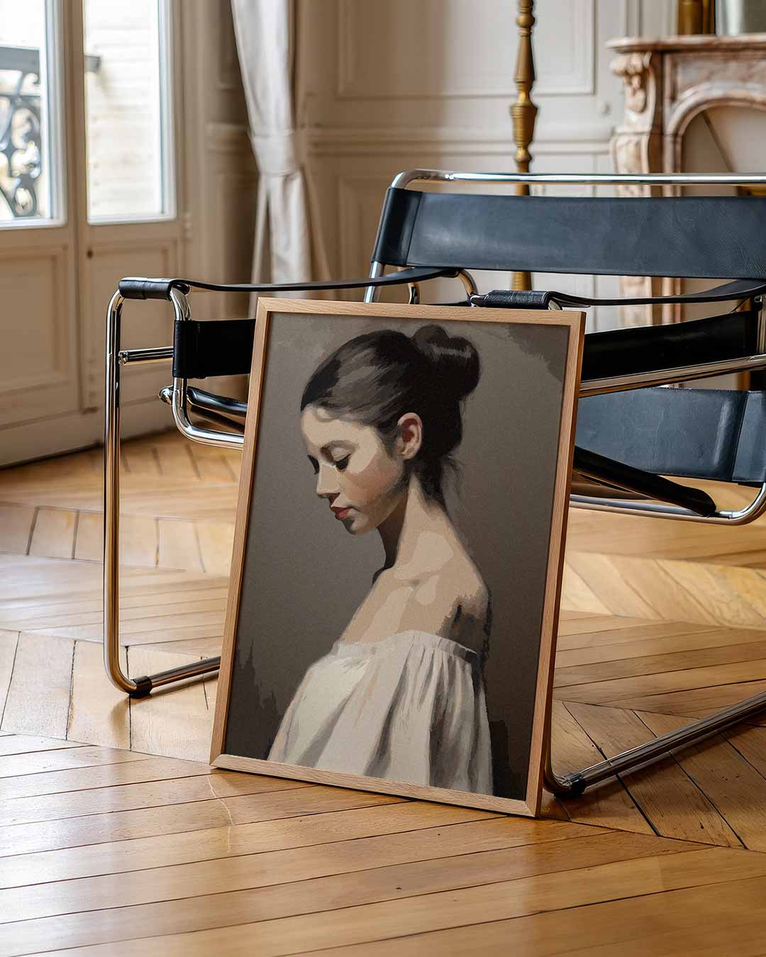 Elegante Portretposter van Vrouw in Bruin Poster-WallArtistic