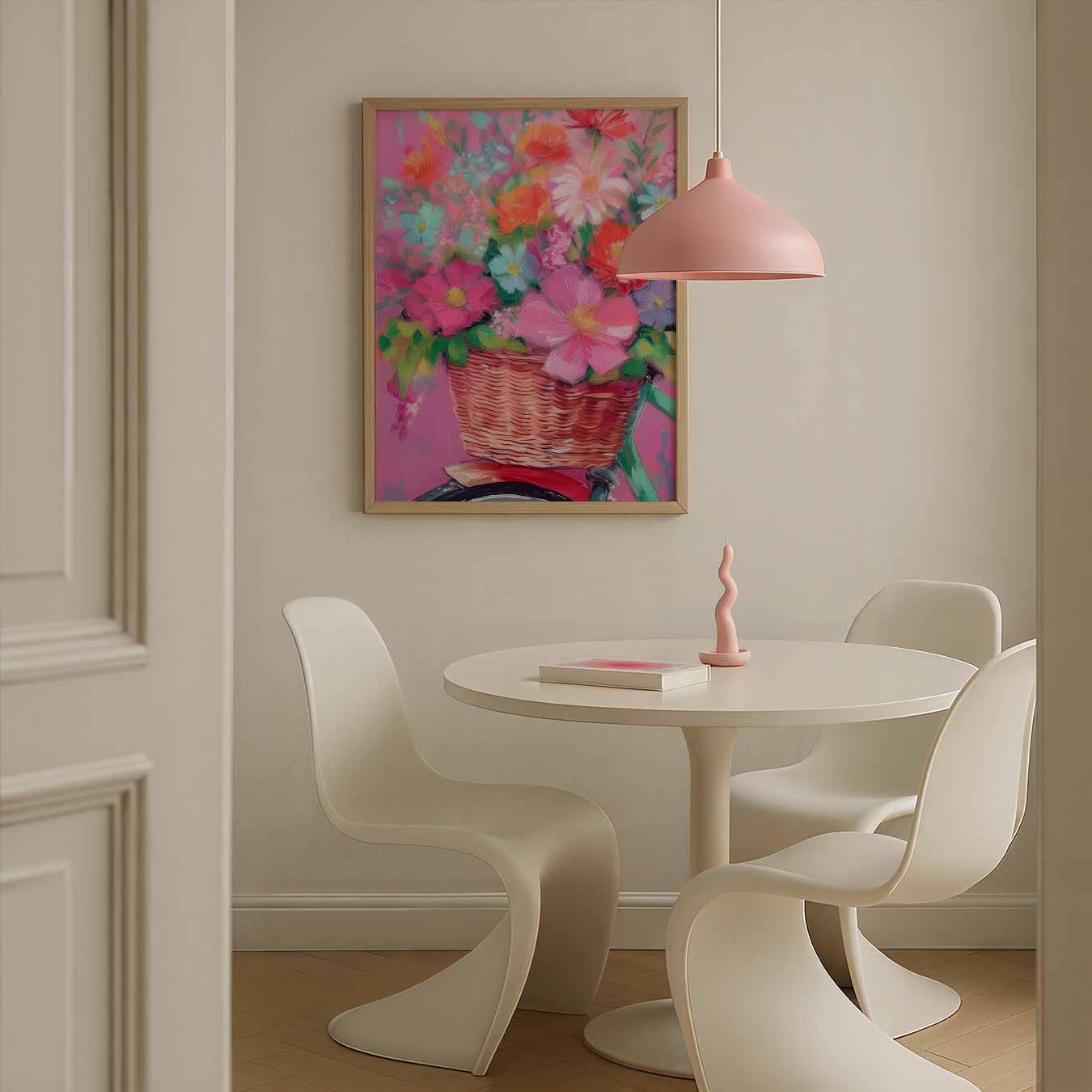 Bloemenmand op Roze Fiets Poster-WallArtistic