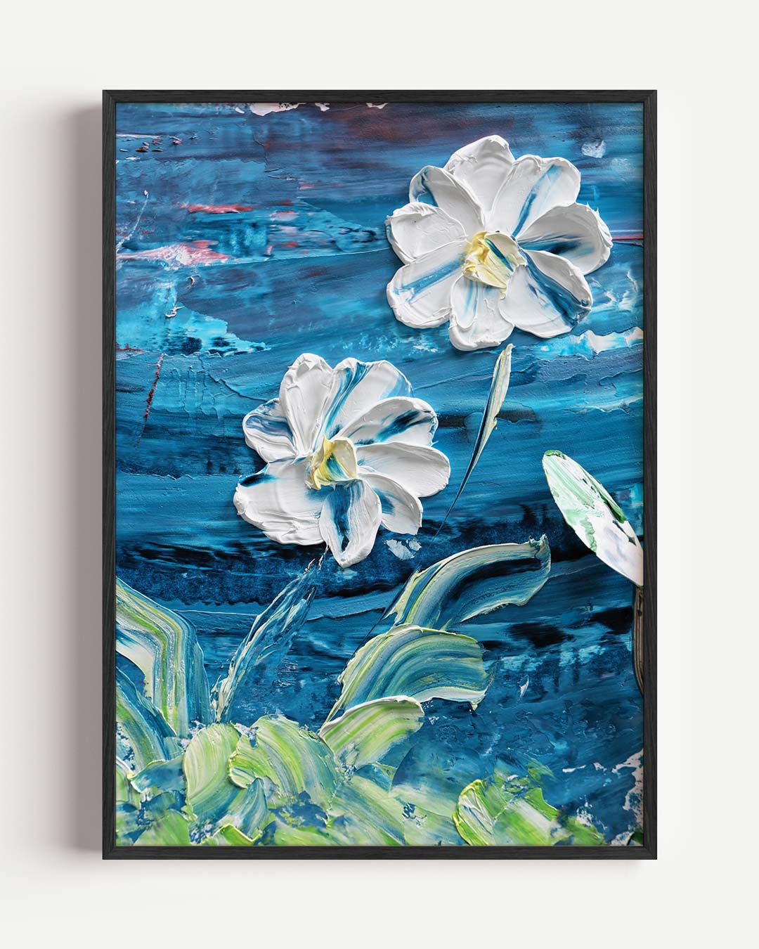 Bloemenpracht in Blauwe Penselen Poster-WallArtistic