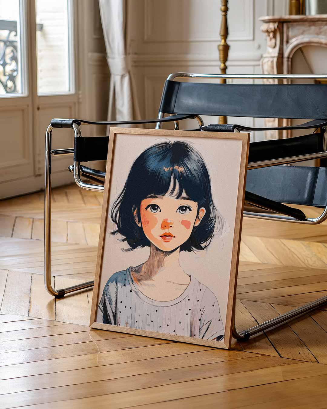 Schattige Retro Meisjesportret Poster-WallArtistic