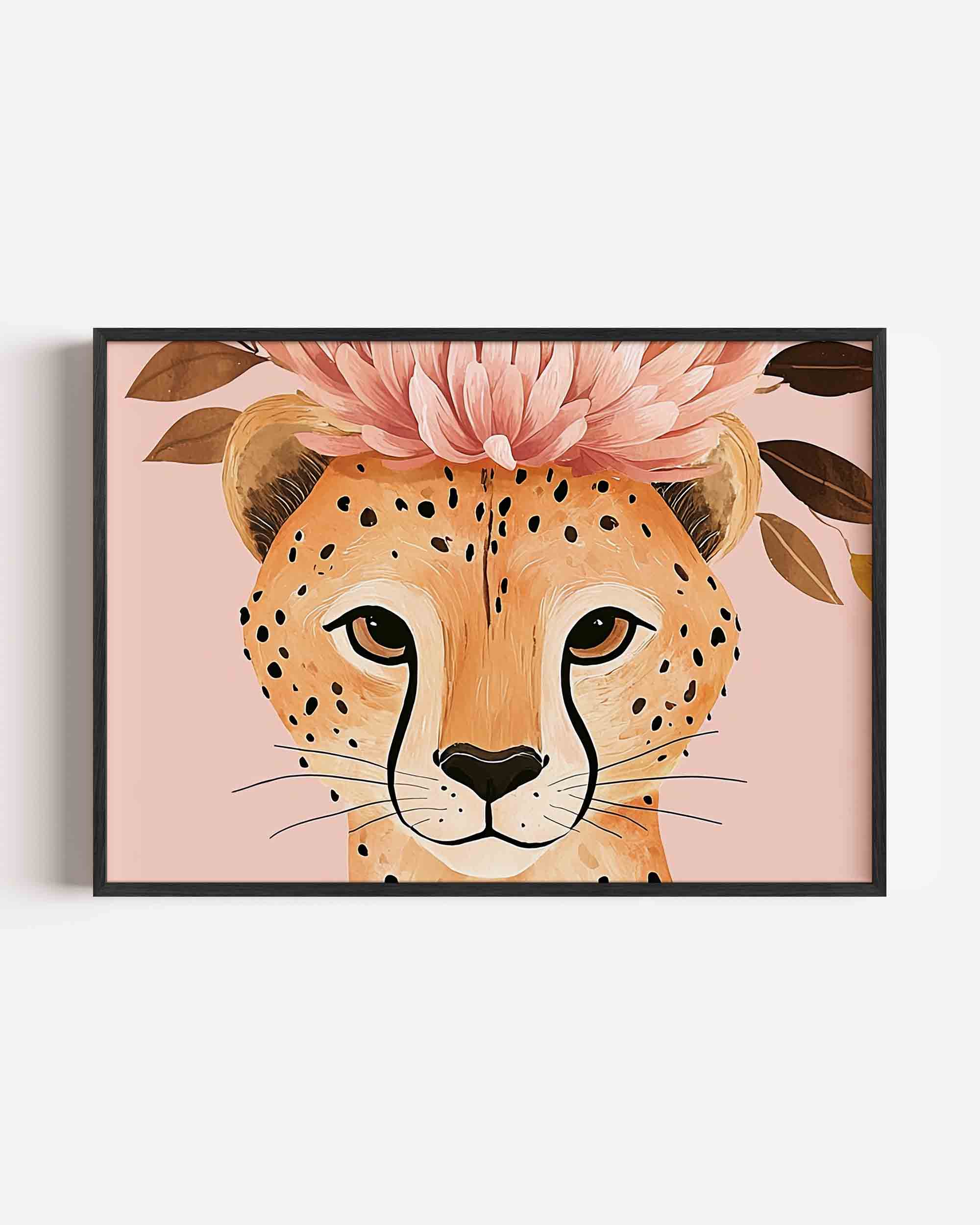 Luipaard met bloemen Poster
