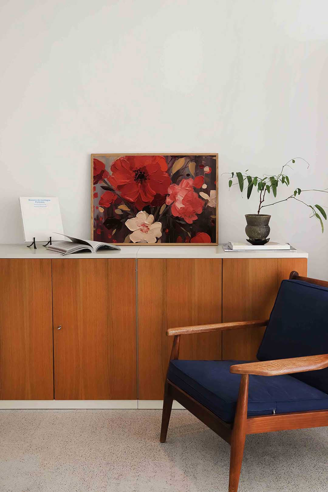 Bloemen in rood en beige Poster