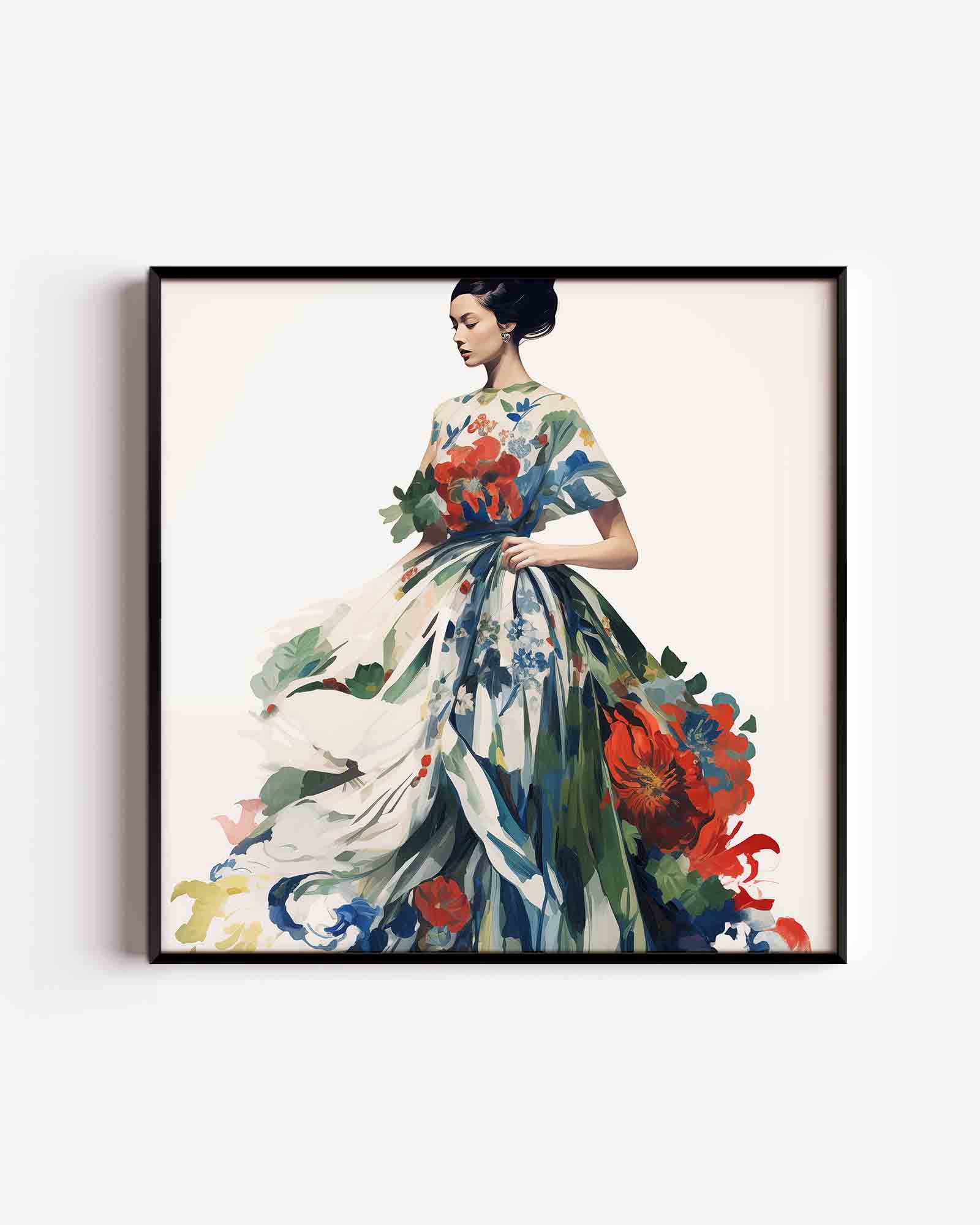 Vrouw met bloemenjurk Poster