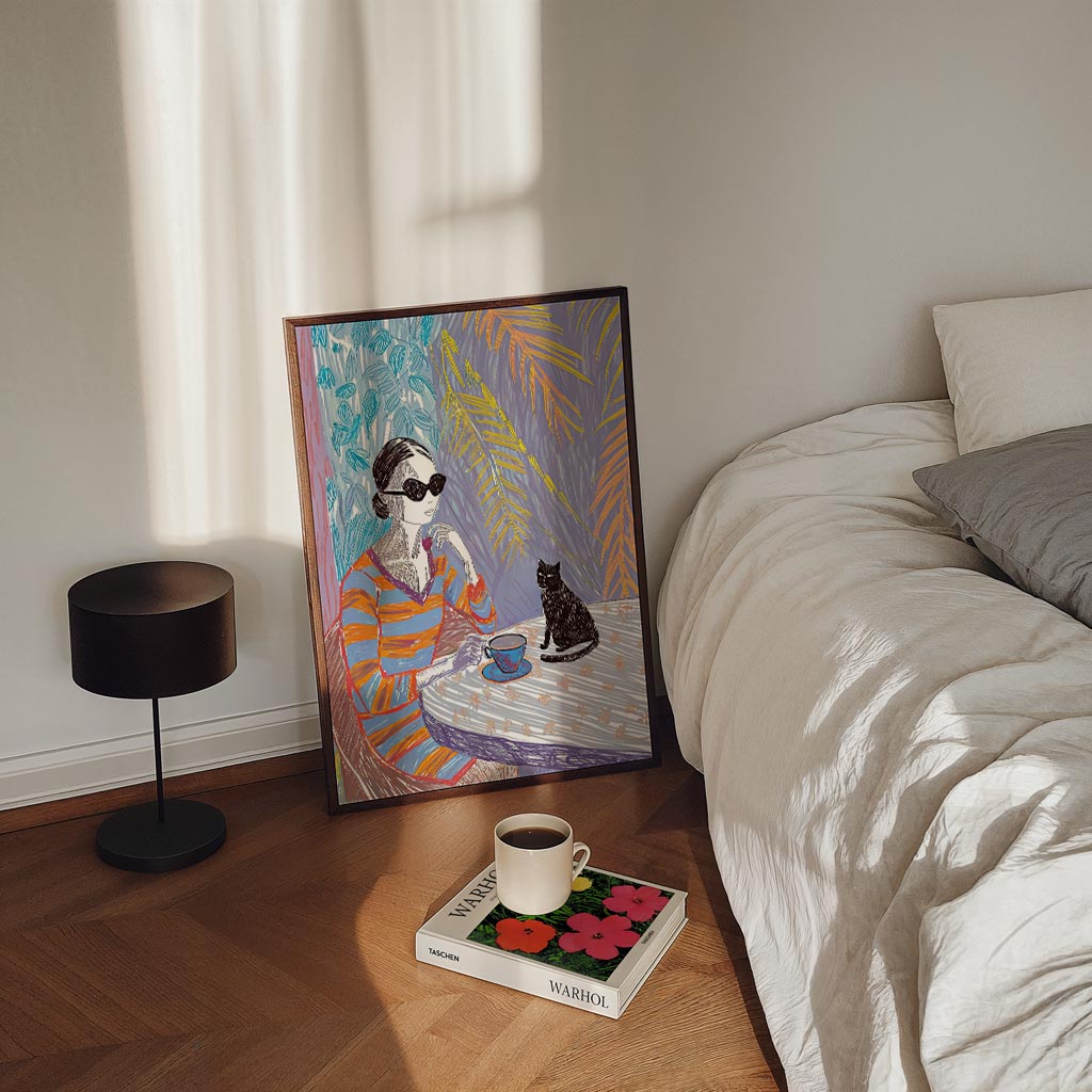 Vrouw met Kat Illustratie Poster-WallArtistic