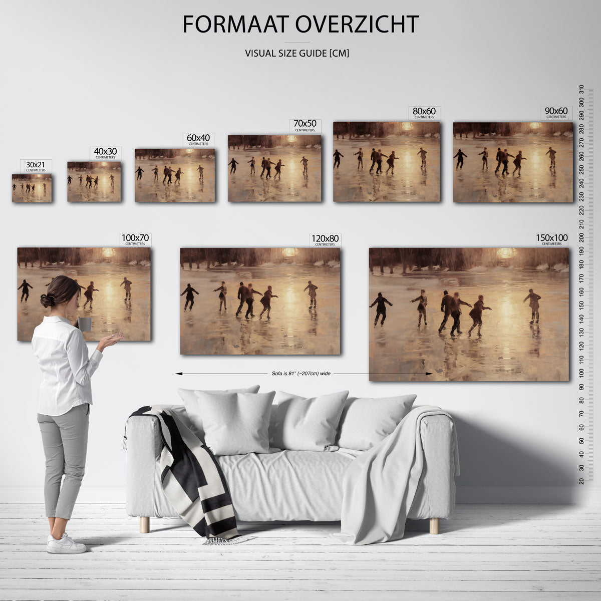 Schaatsers bij zonsondergang Poster
