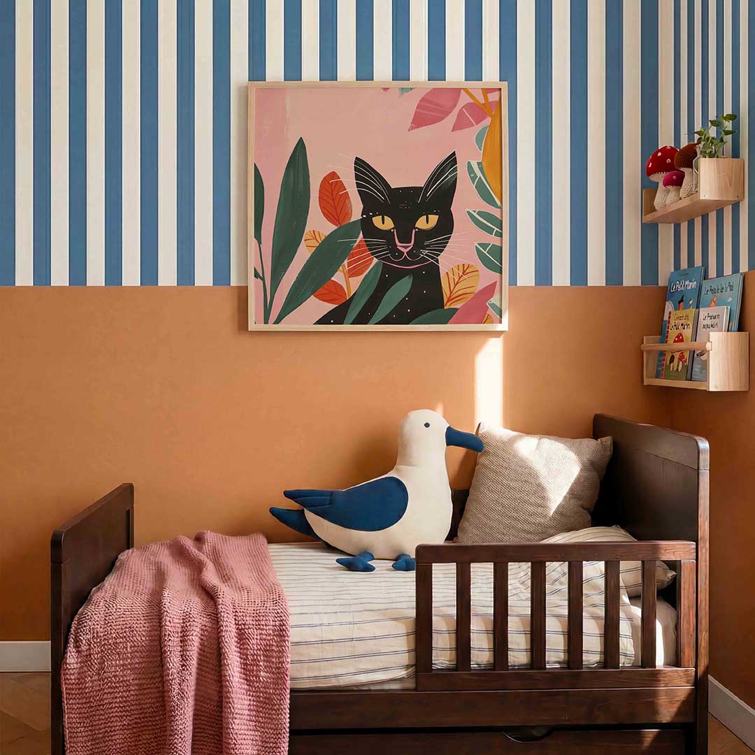 Zwarte kat en bladeren Poster
