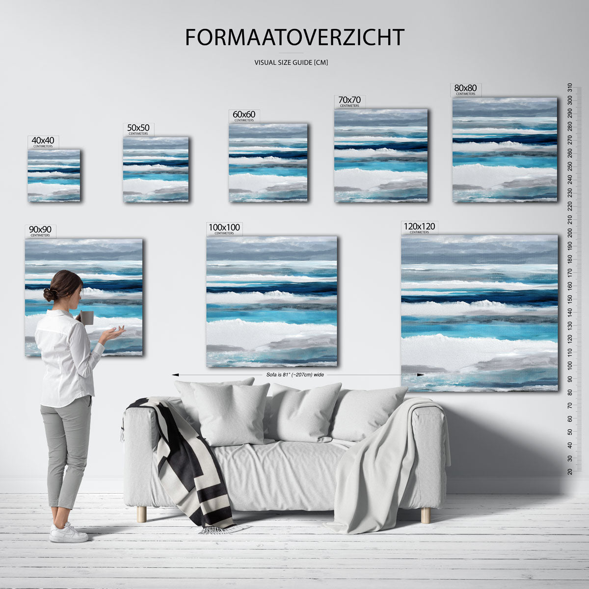Golvende blauwe lijnen Poster