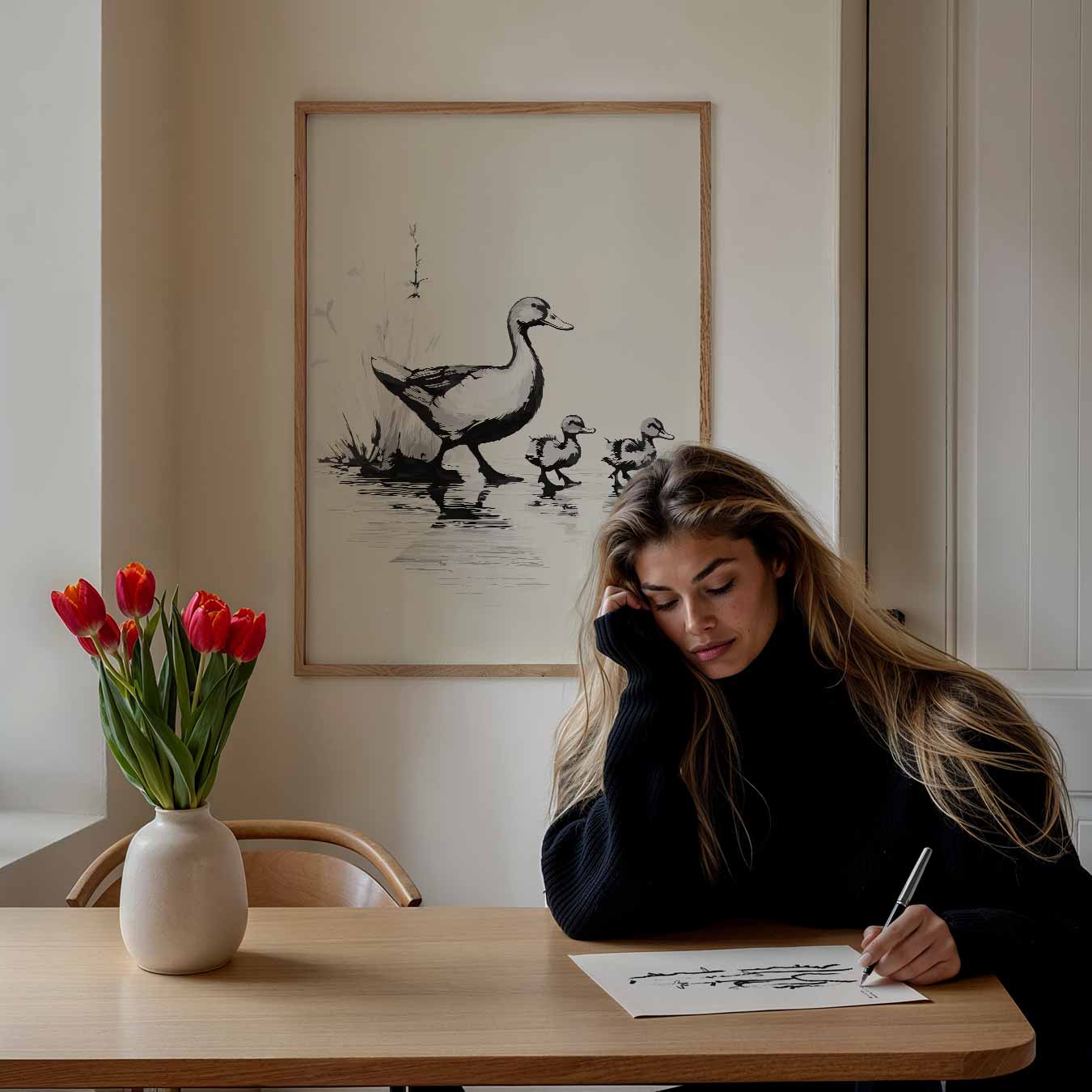 Eend met Kuikens Poster-WallArtistic
