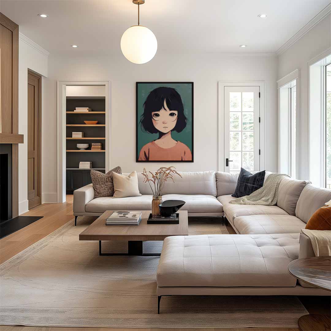 Meisje met Korte Zwarte Haarsnit Kunstwerk-canvas-dibond-plexiglas-wanddecoratie-WallArtistic