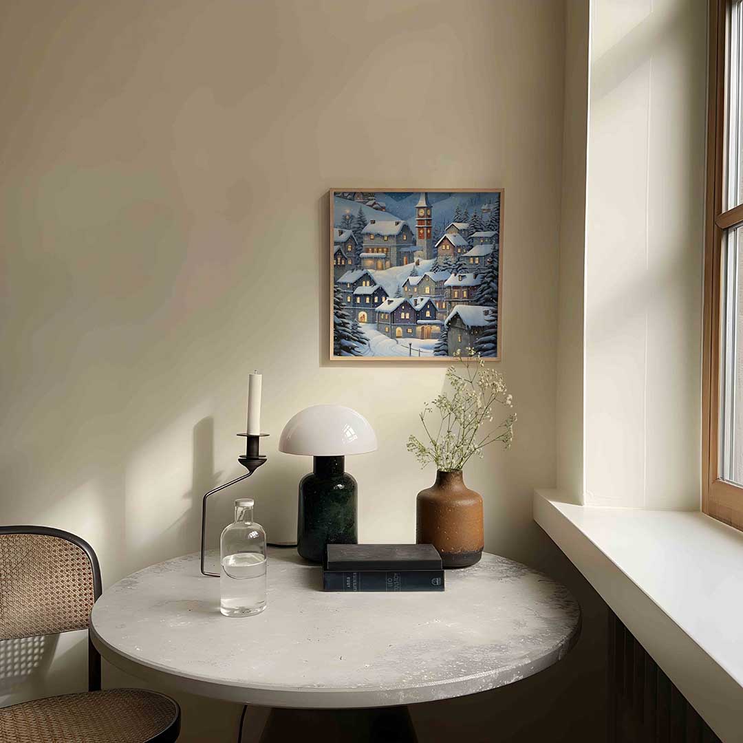 Winterdorp met sneeuw Poster