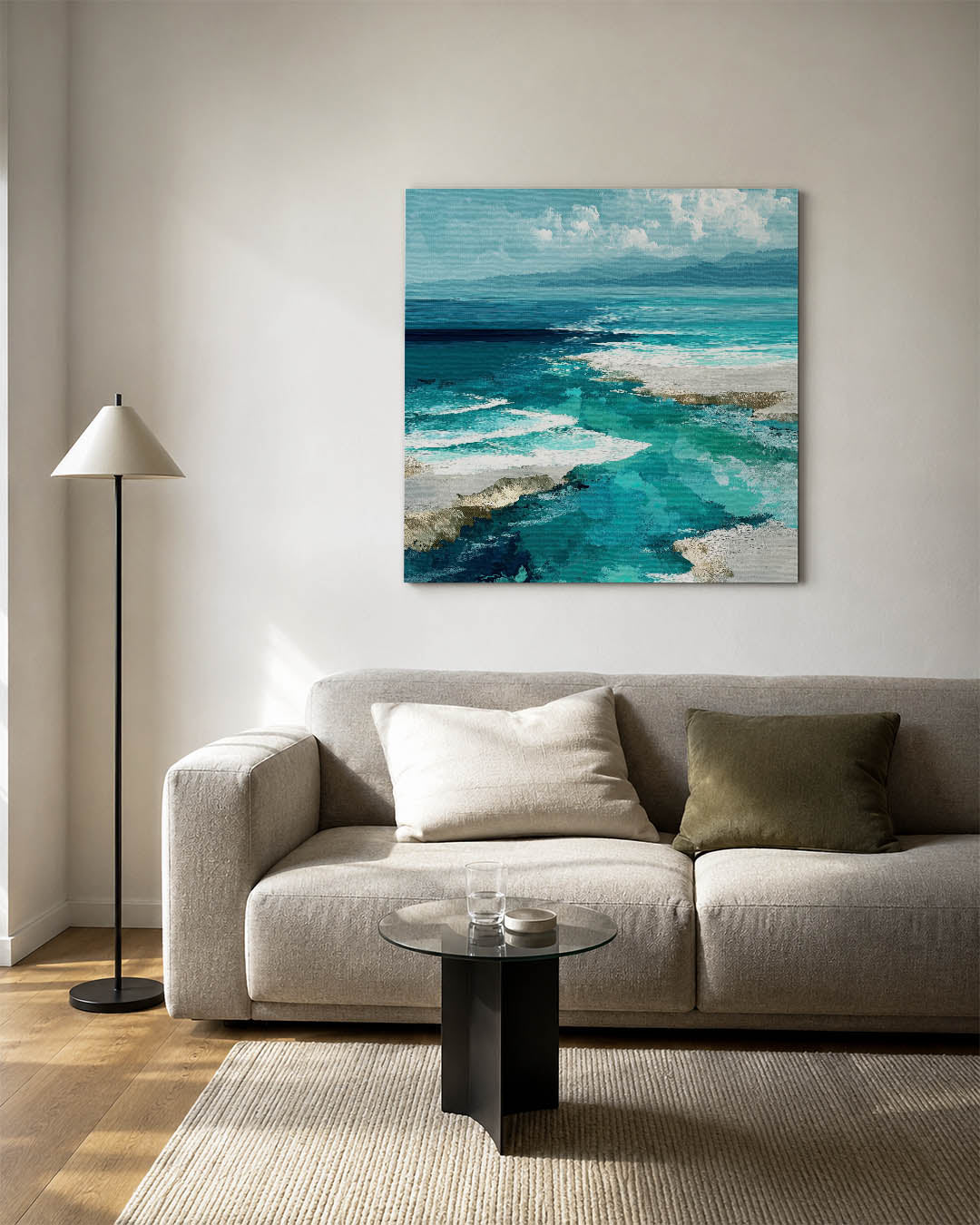 Zeezicht in blauwtinten Kunstwerk