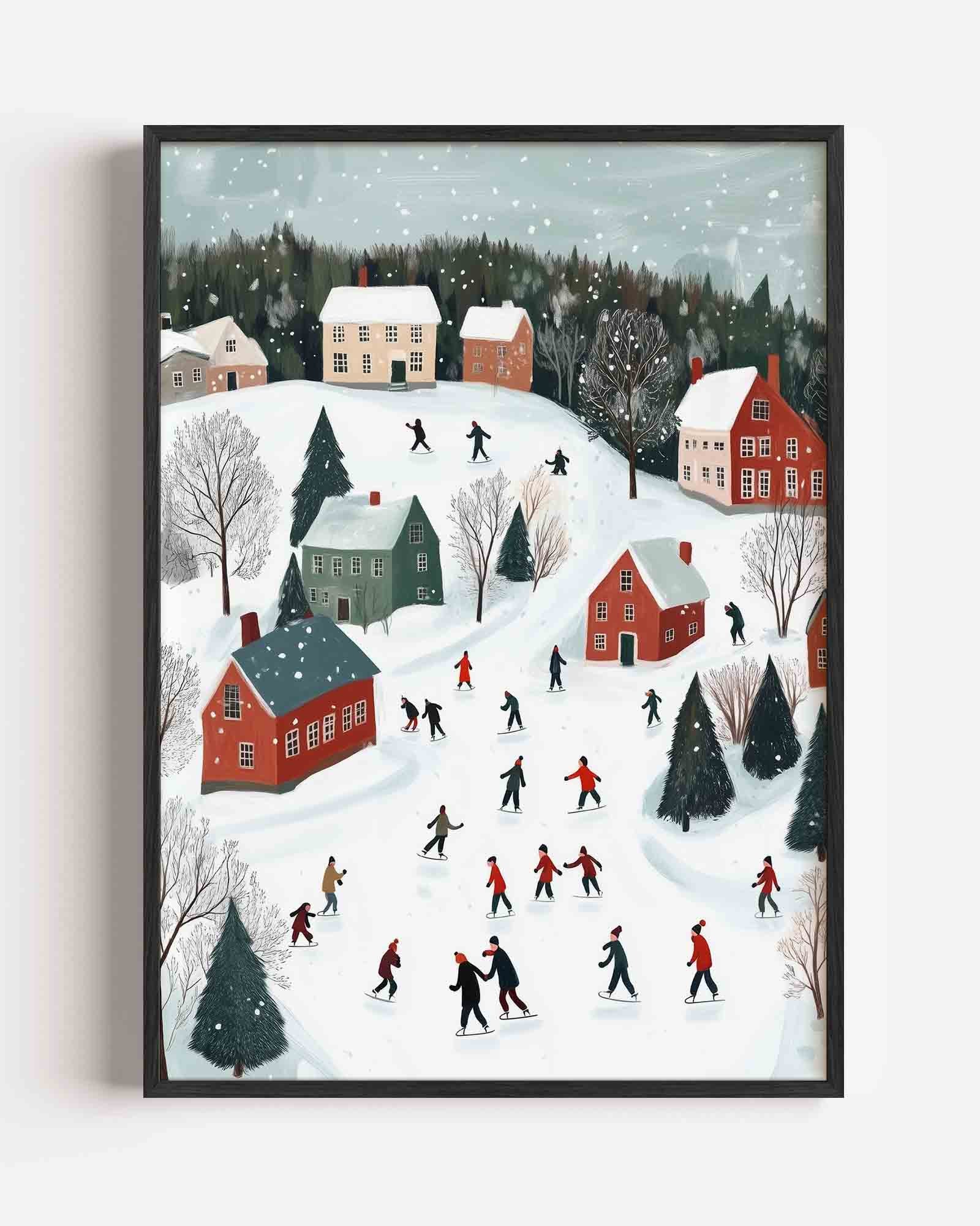 Winterlandschap met schaatsers Poster