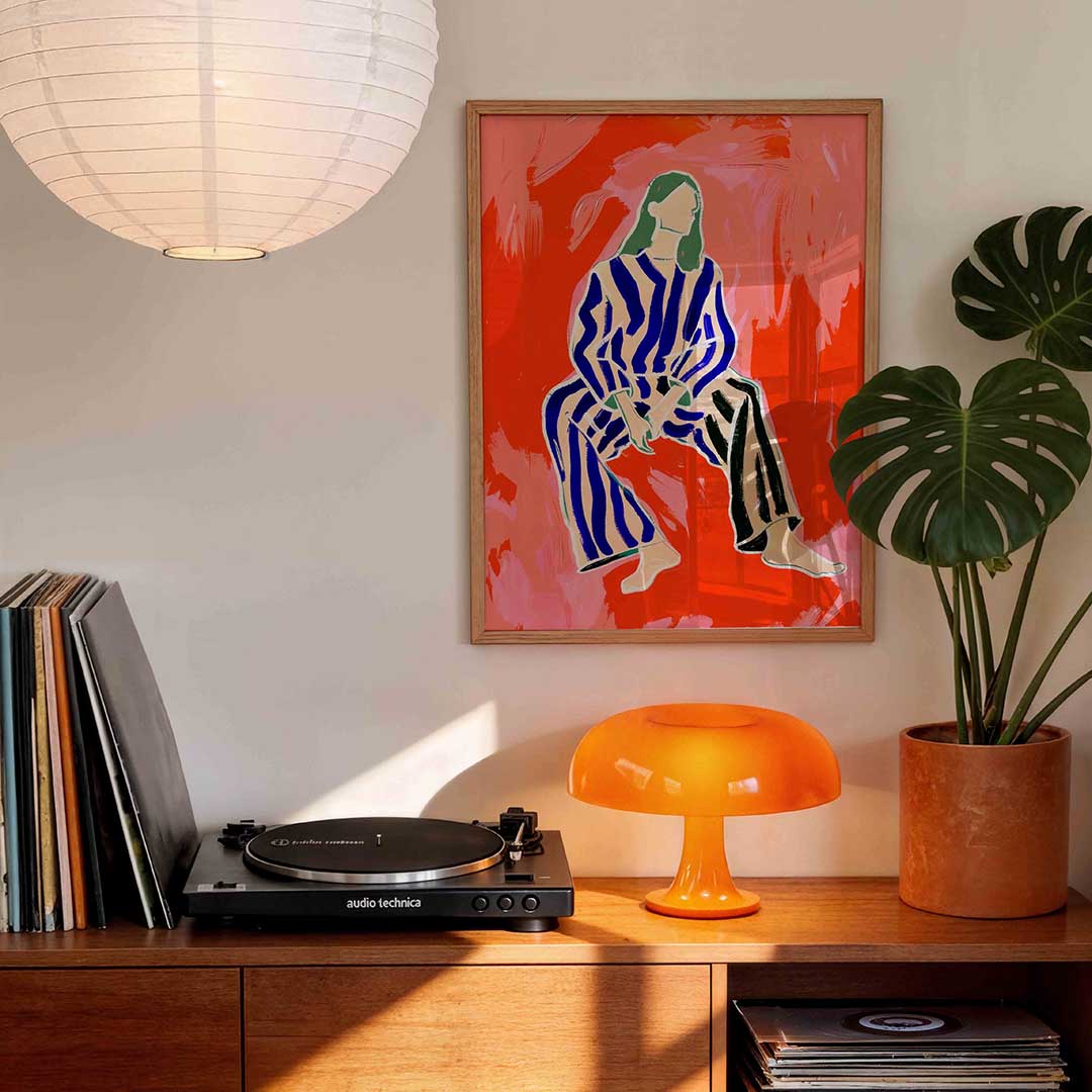 Zittende figuur met strepen Poster