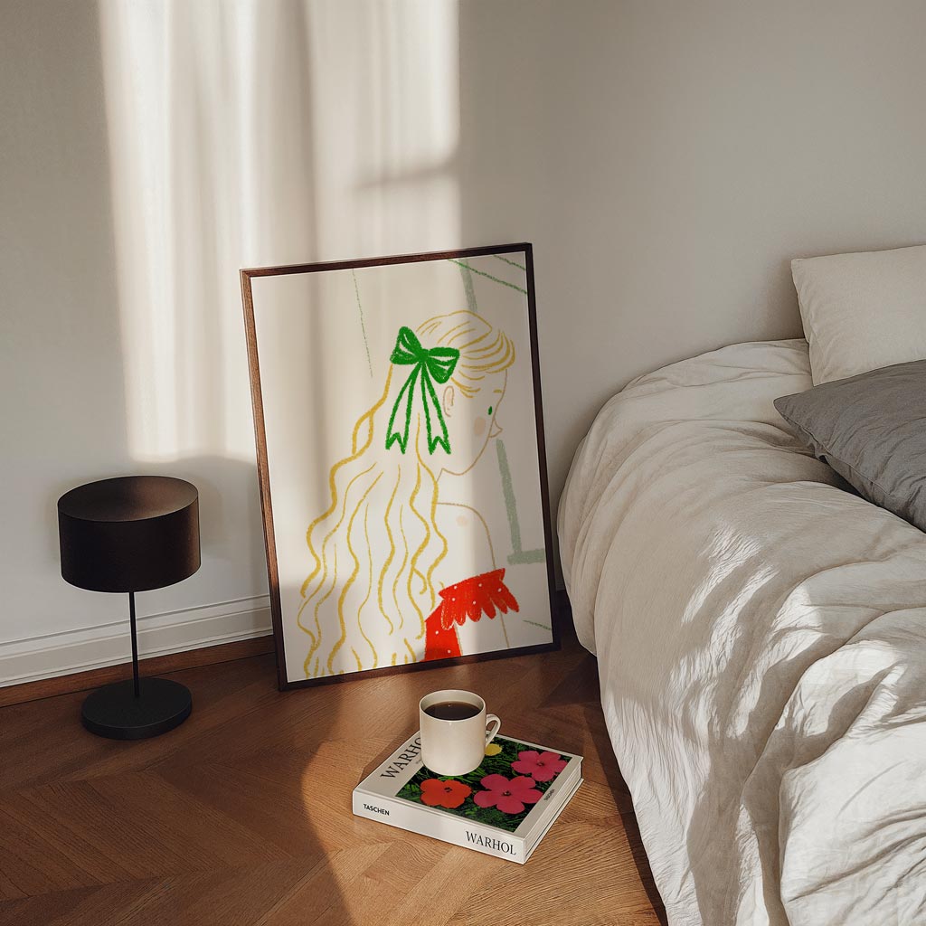 Dromerige Illustratie Van Meisje Met Strik Poster-WallArtistic