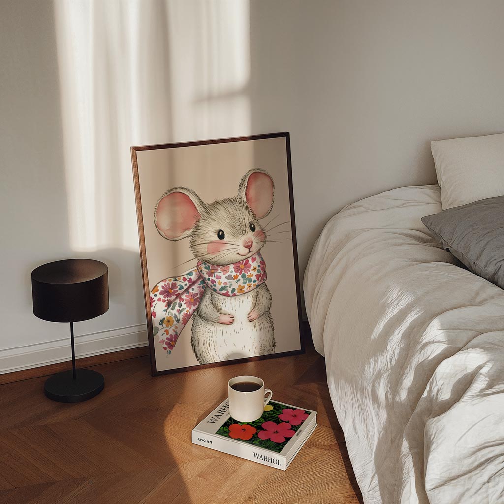 Schattige Muis Met Bloemensjaal Poster-WallArtistic