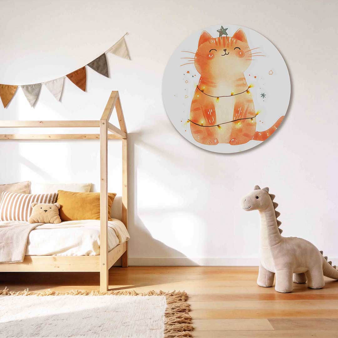 Oranje kat met lichtjes Muurcirkel