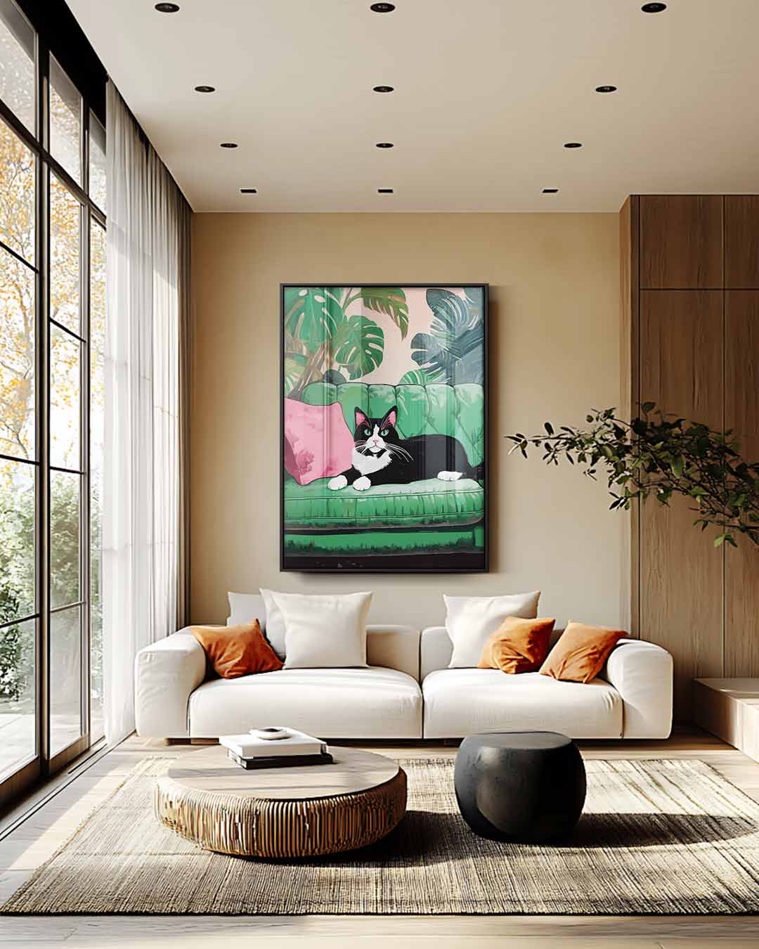 Kat Op Groene Bank Kunstwerk