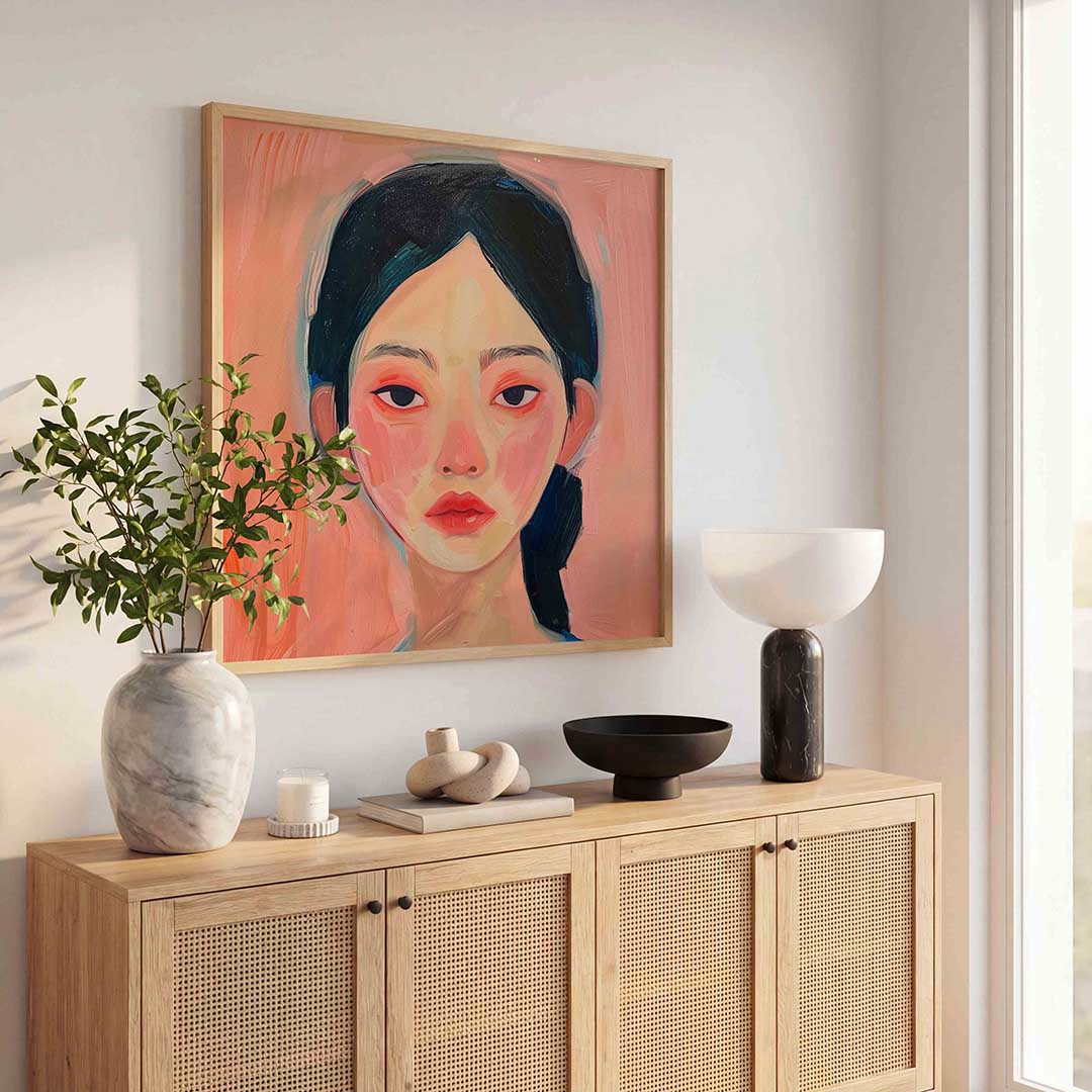 Portret met roze achtergrond Poster