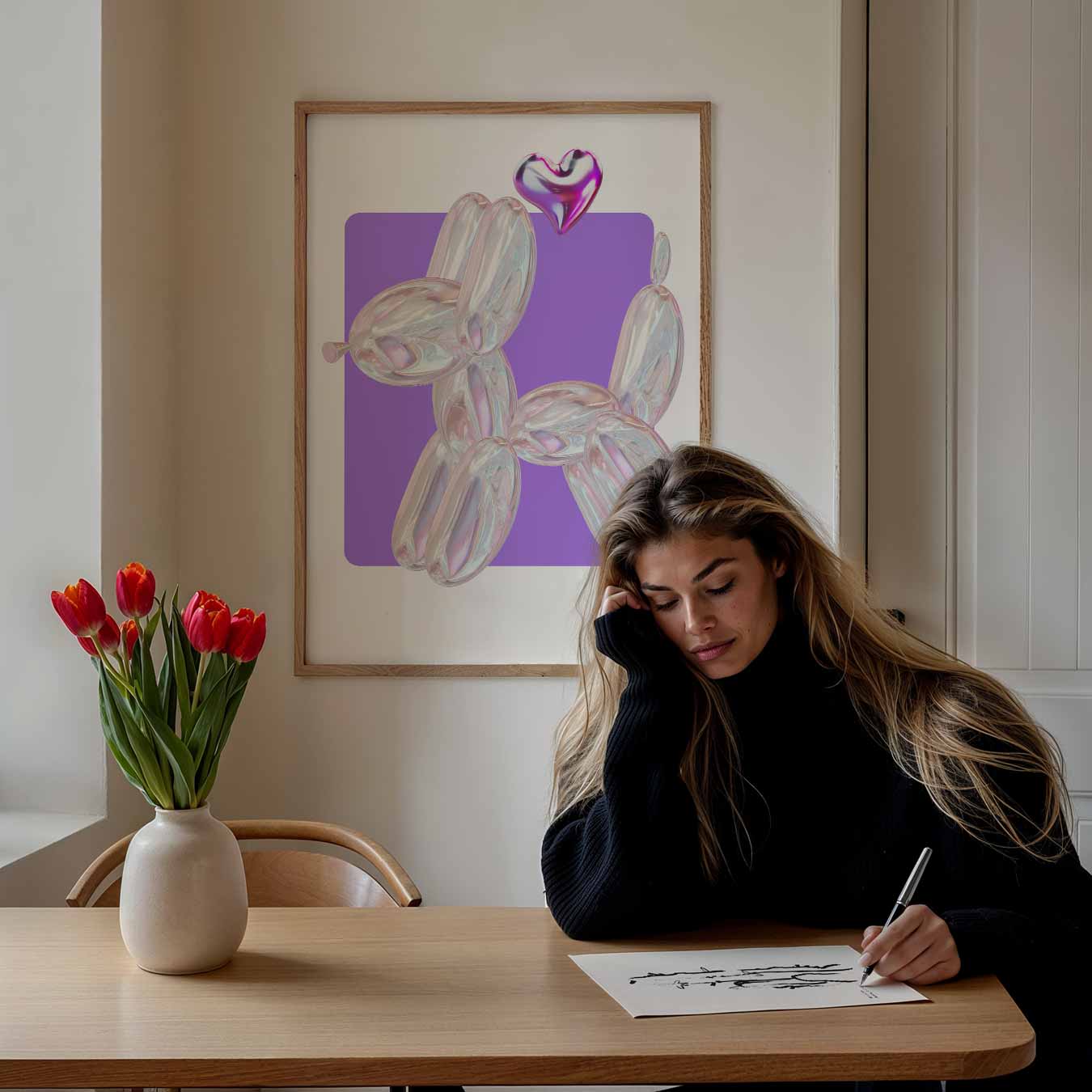Speelse Ballonhond Poster met Hartje Poster-WallArtistic