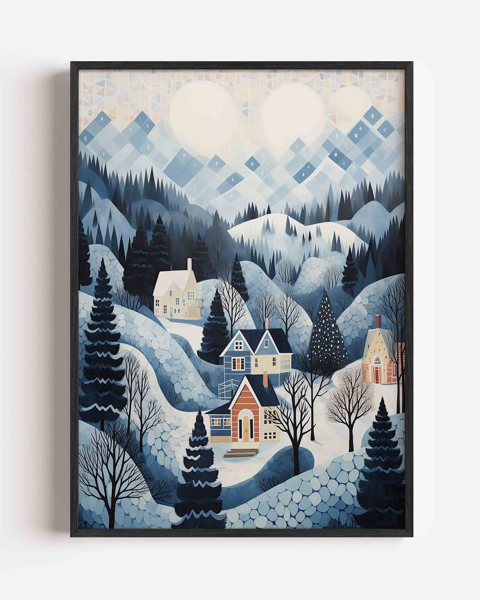 Winterlandschap met huizen Poster