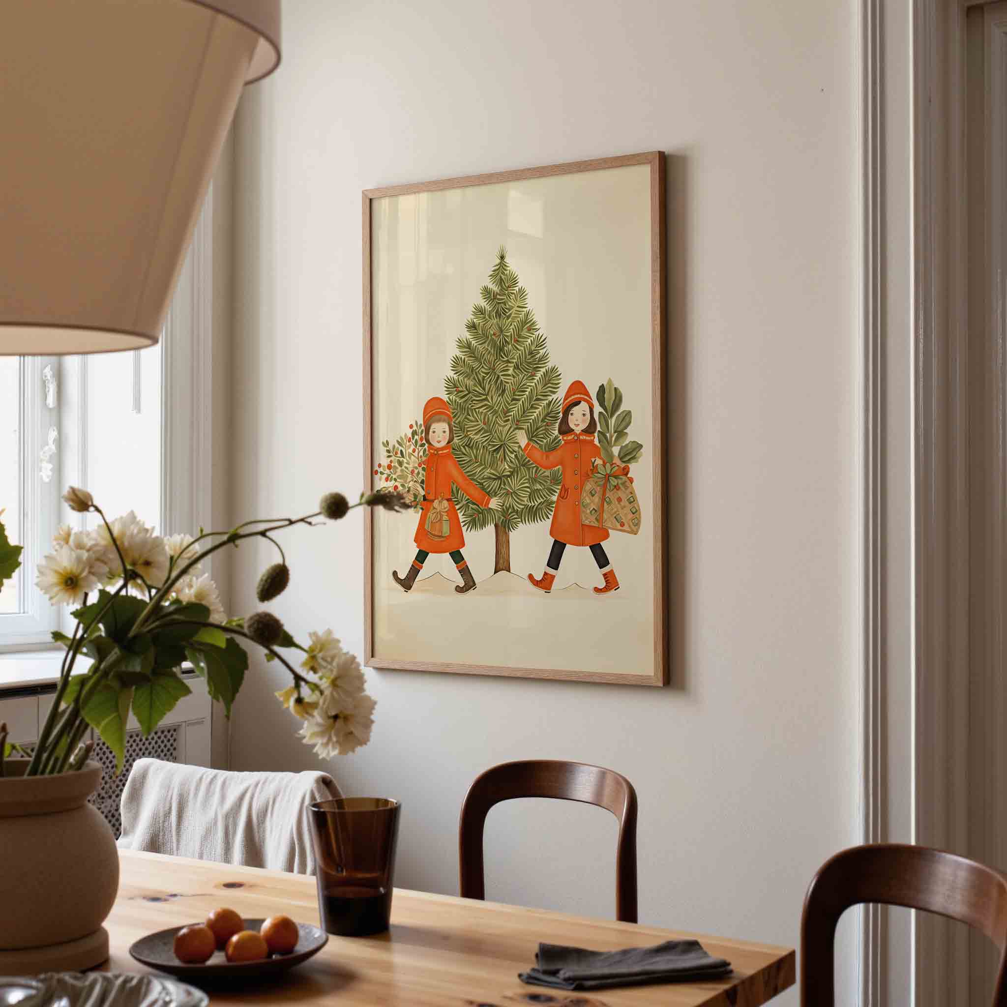 Kinderen met kerstboom Poster