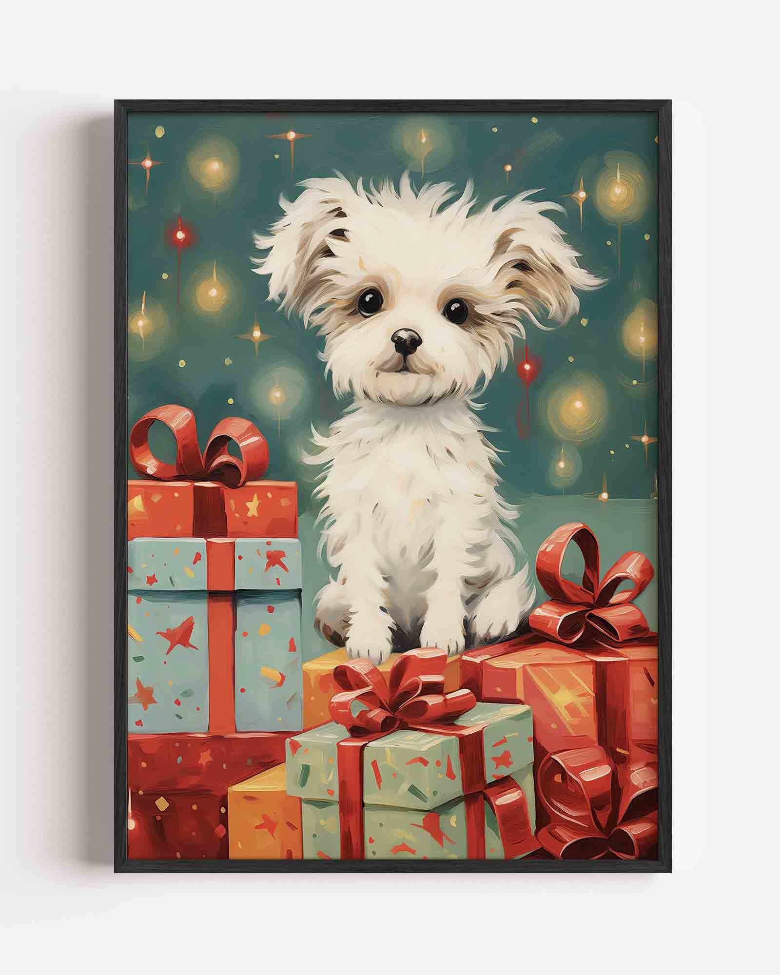 Hondje met cadeaus Poster