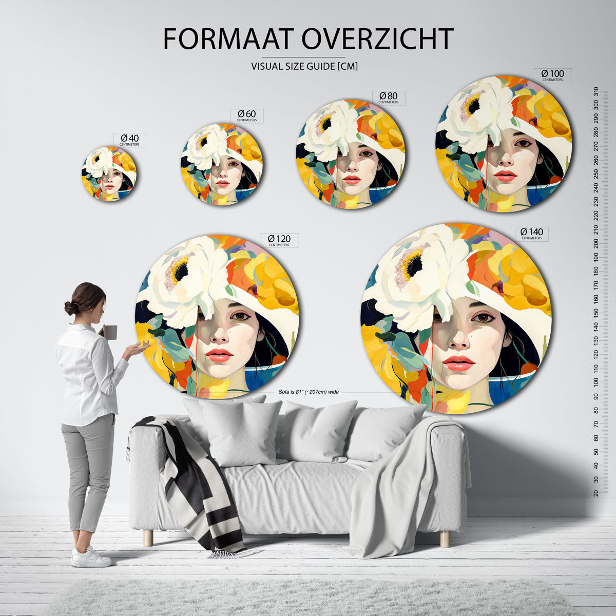 Vrouw met bloemen Muurcirkel