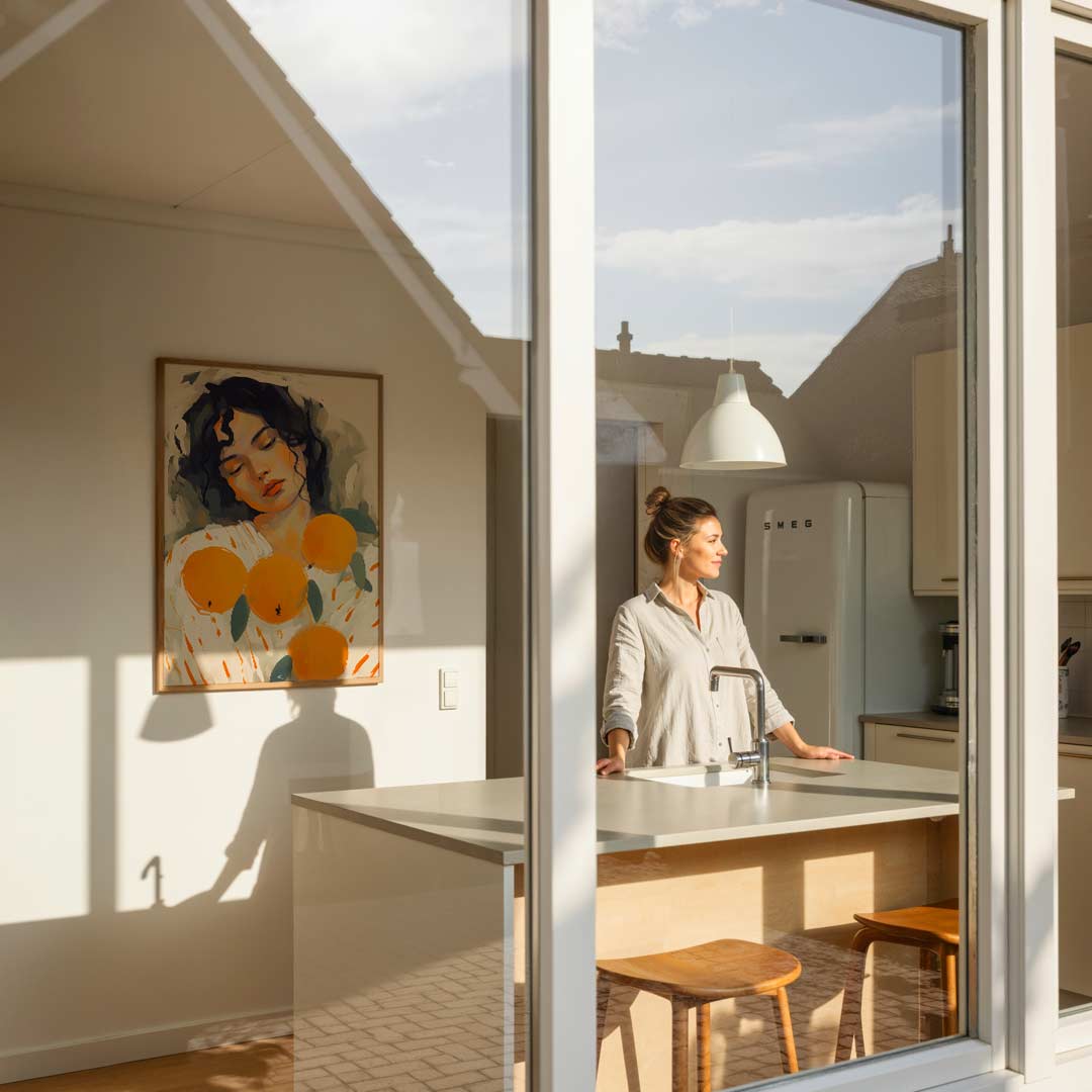 Dromerige Oranjetinten Vrouwelijke Portretposter-WallArtistic