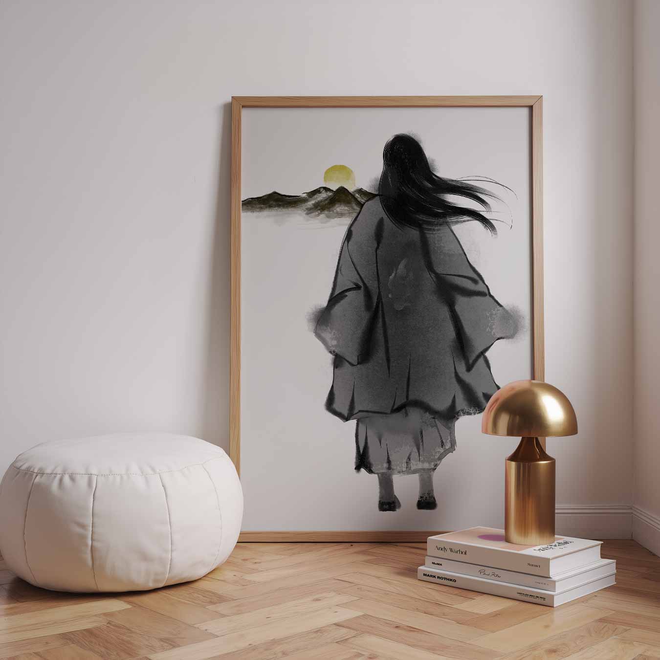 Vrouw met Kimono bij Zonsondergang Poster-WallArtistic