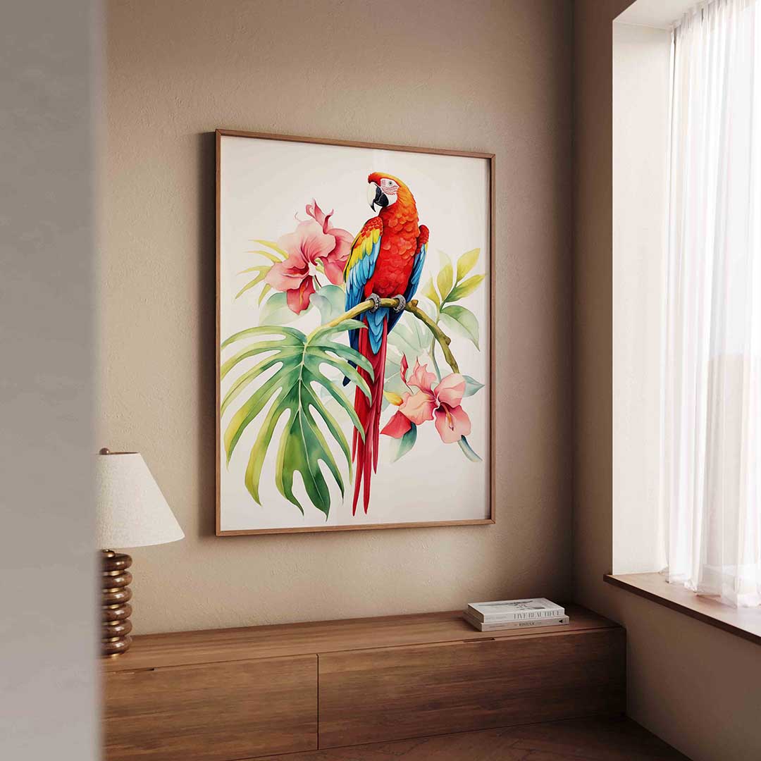 Papegaai met bloemen Poster