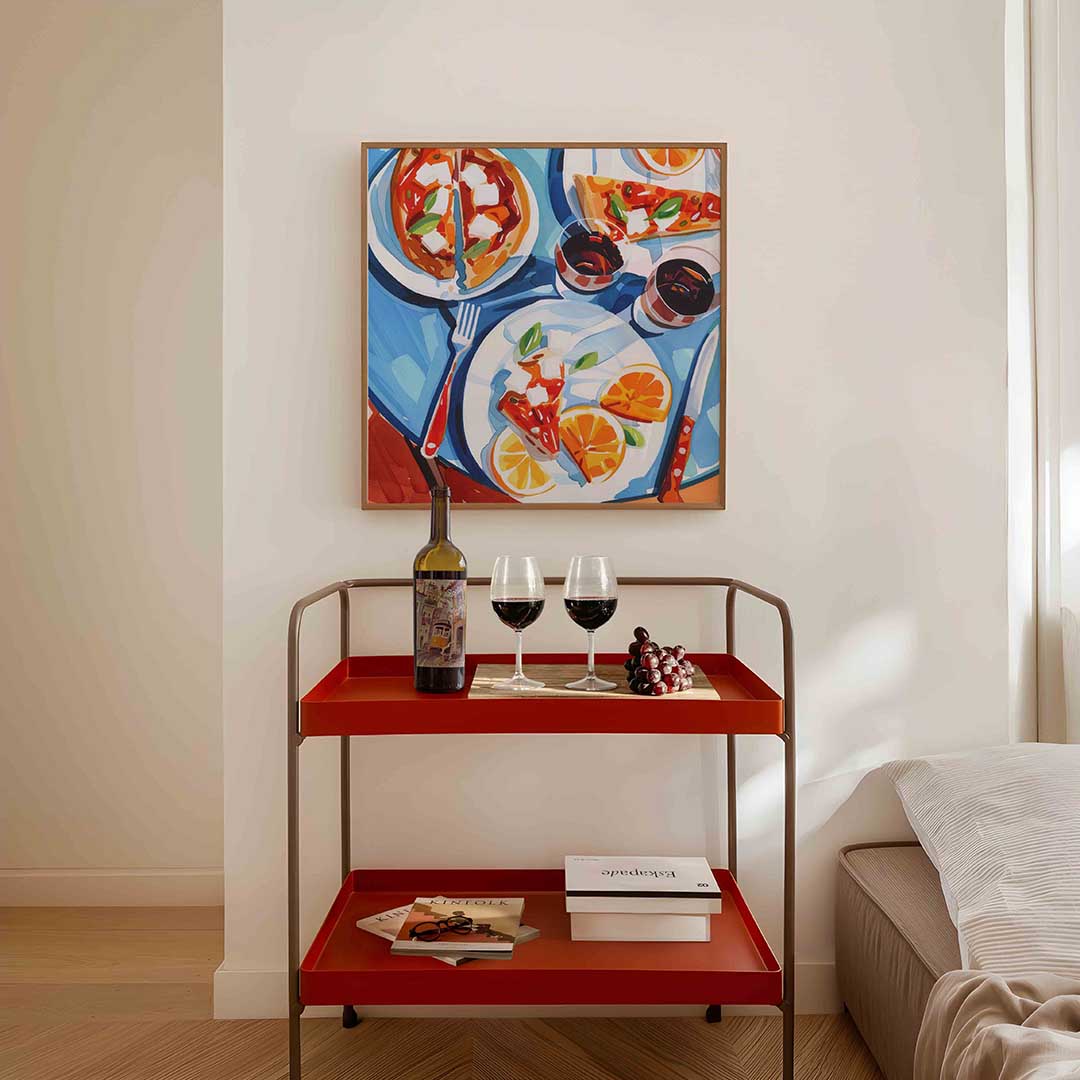 Pizza en sinaasappels Poster
