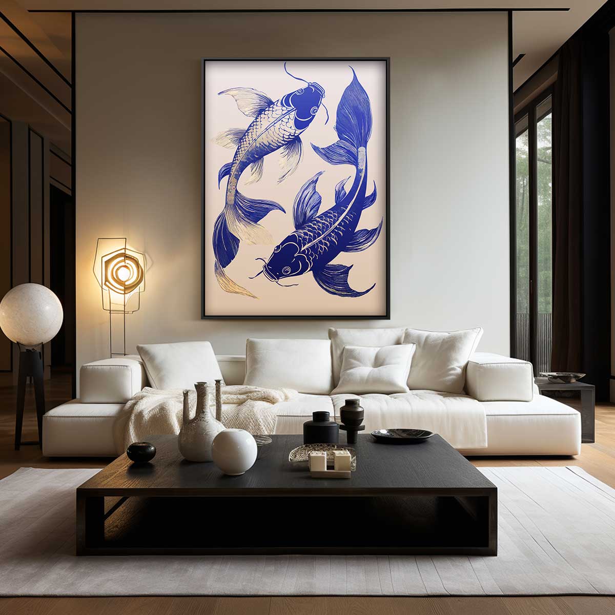 Dansende Koi In Blauwe Glorie Kunstwerk