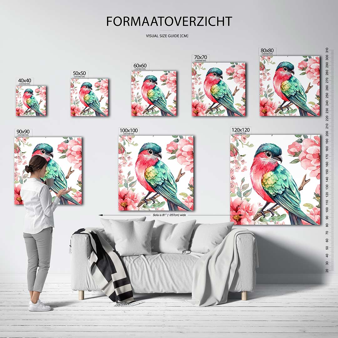 Vogel en bloemen Kunstwerk