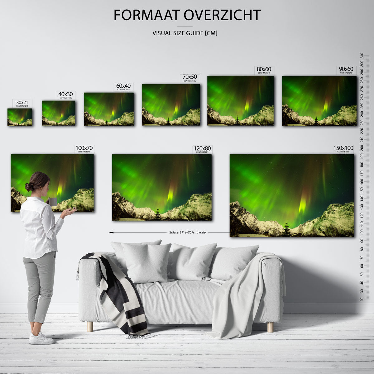 Noorderlicht boven bergen Poster