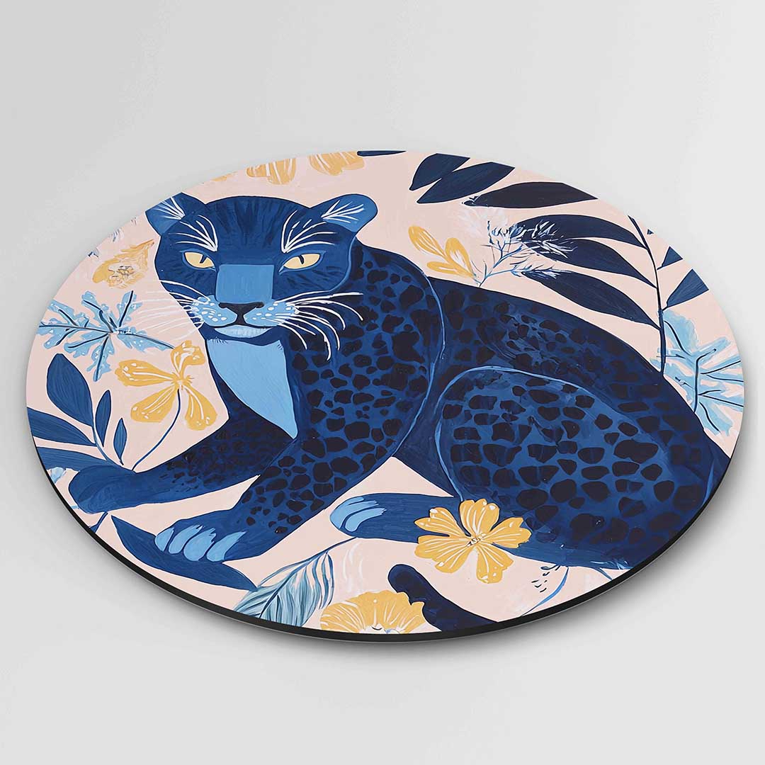 Blauwe panter met bloemen Muurcirkel