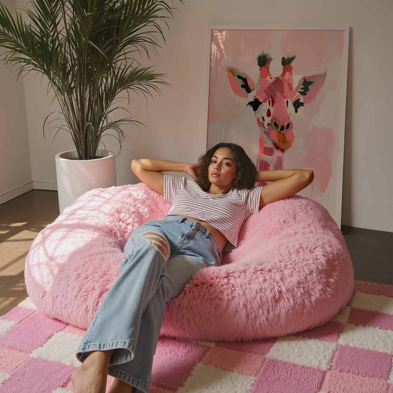 Speelse Roze Giraf Poster-WallArtistic