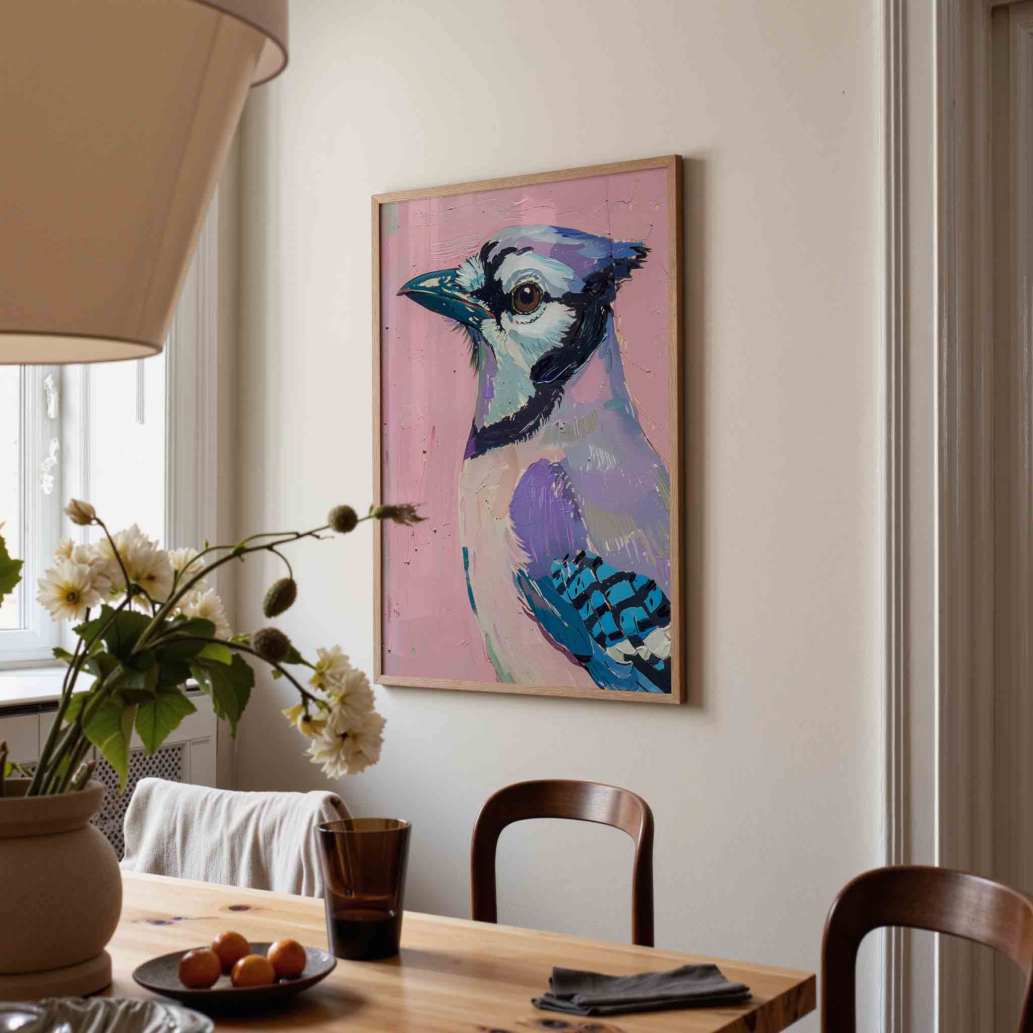 Vogel op roze achtergrond Poster