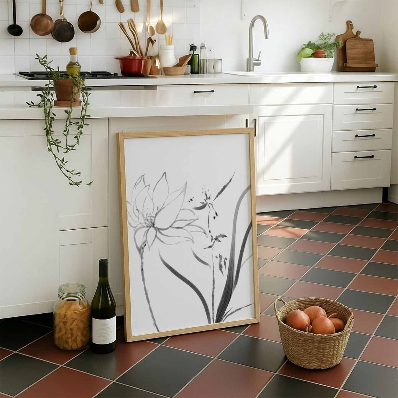 Elegante Zwart-wit Bloemenprint Poster-WallArtistic