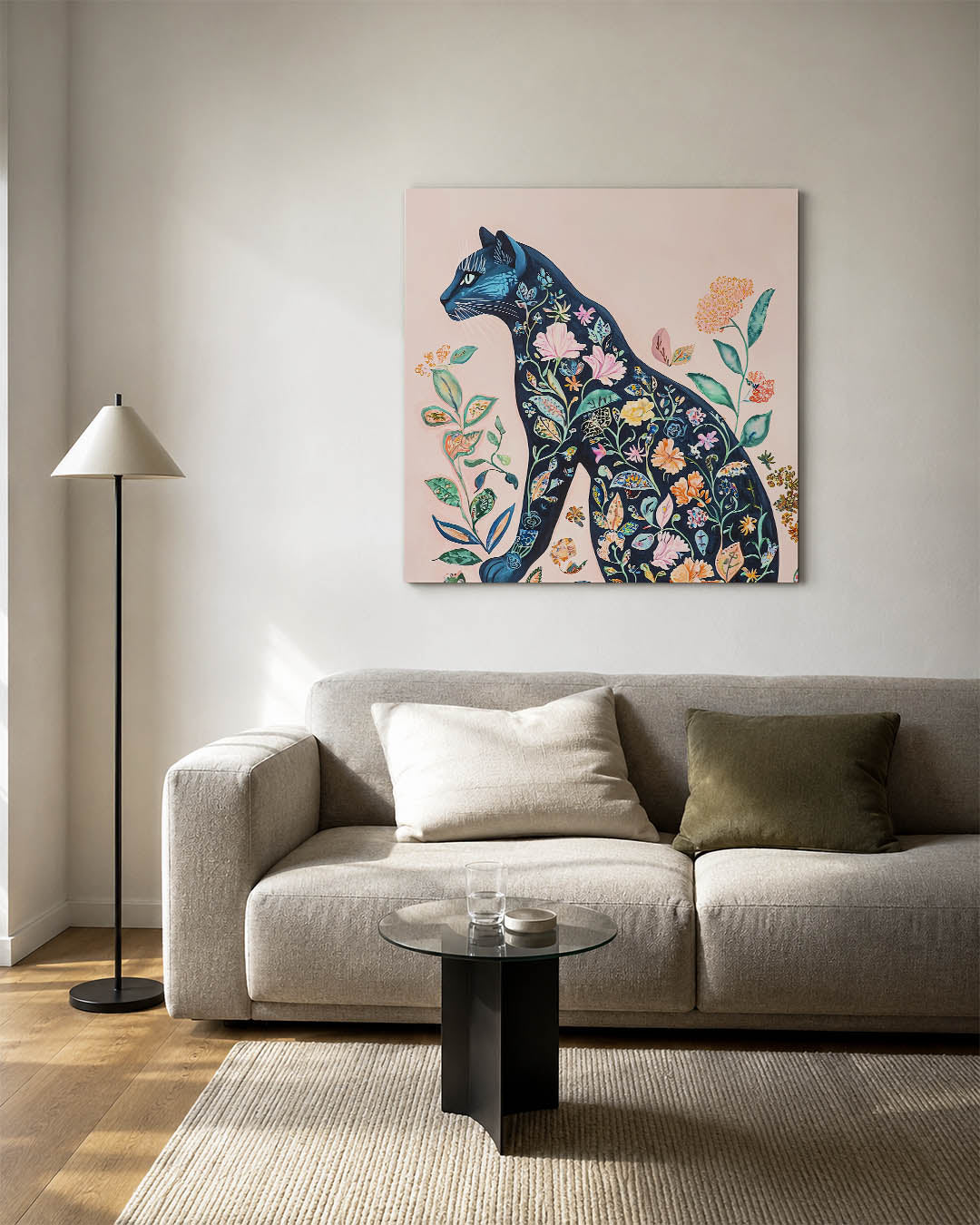 Floraal kattenportret Kunstwerk