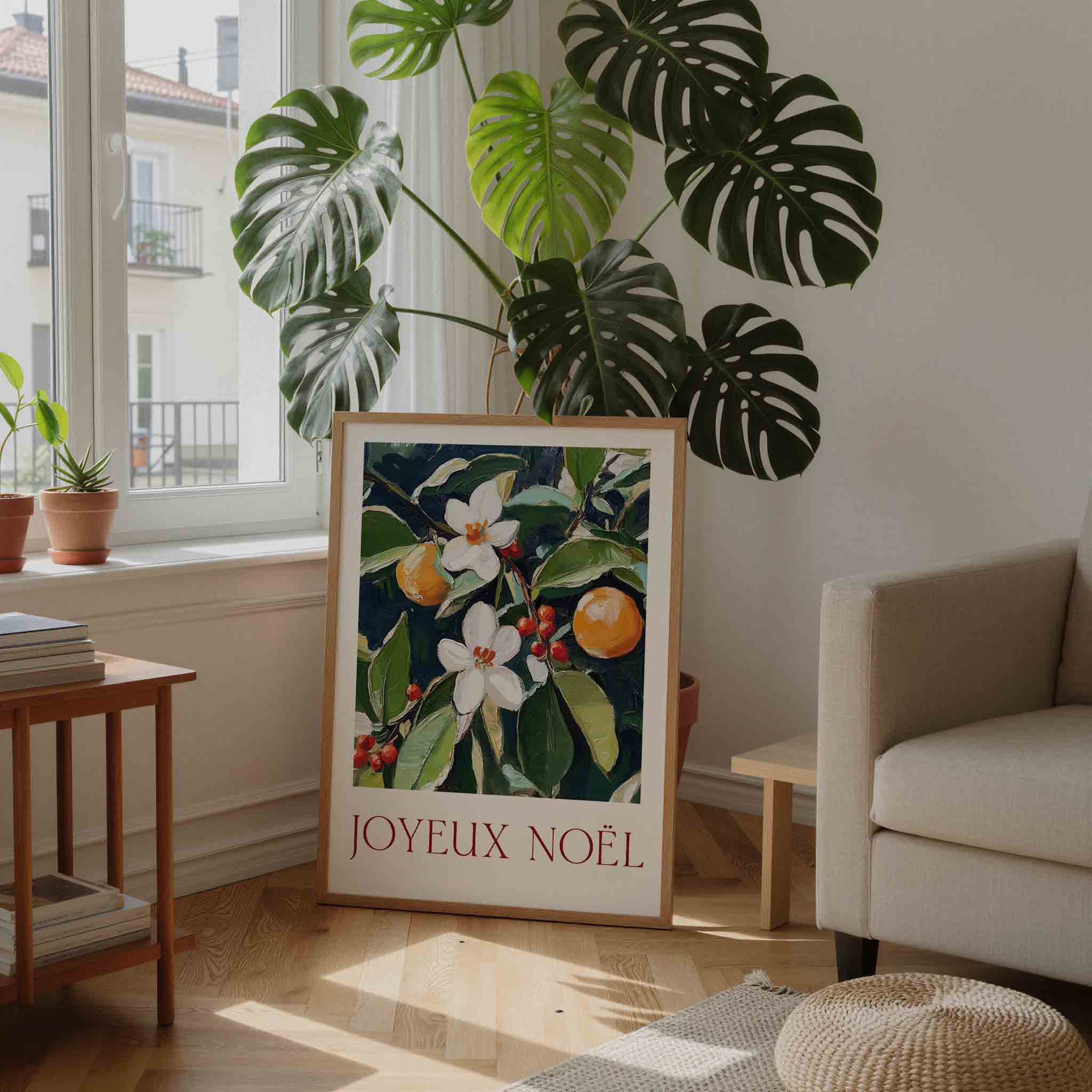 Joyeux noël bloemen en fruit Poster