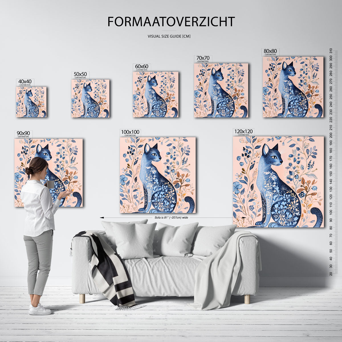 Blauwe kat met bloemen Poster