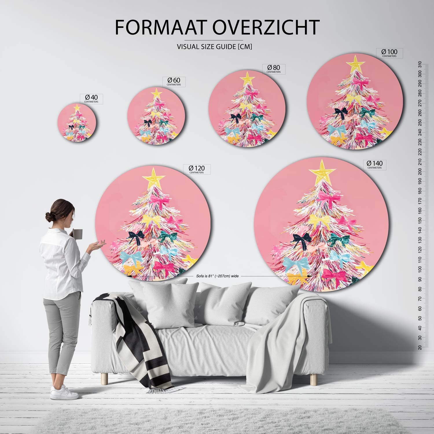 Kerstboom met strikken Muurcirkel
