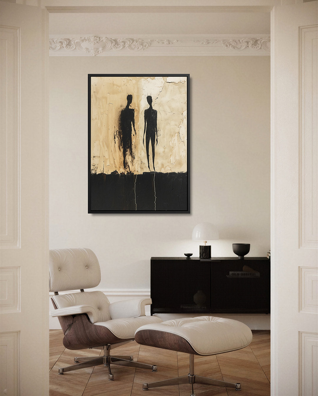 Schaduwfiguren op beige Kunstwerk