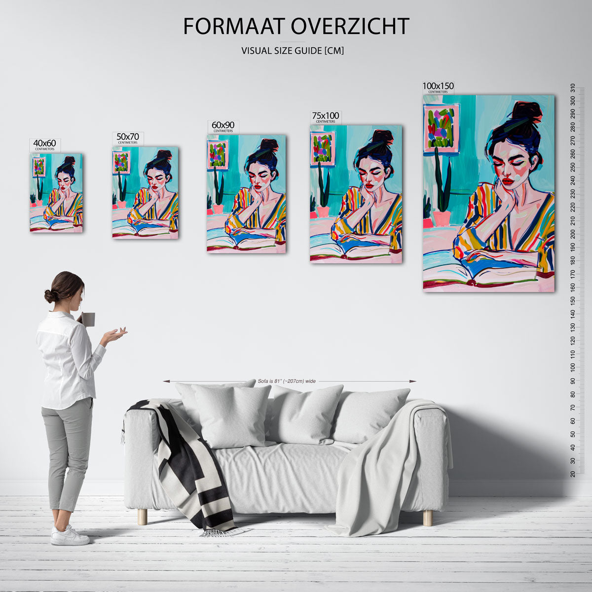 Kleurrijke lezende vrouw Kunstwerk