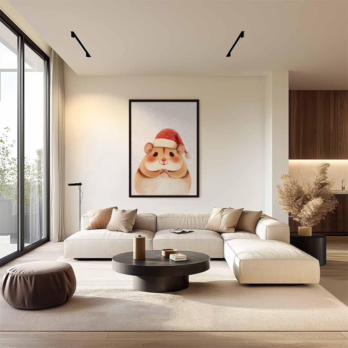 Schattige Kersthamster Illustratie Kunstwerk-canvas-dibond-plexiglas-wanddecoratie-WallArtistic