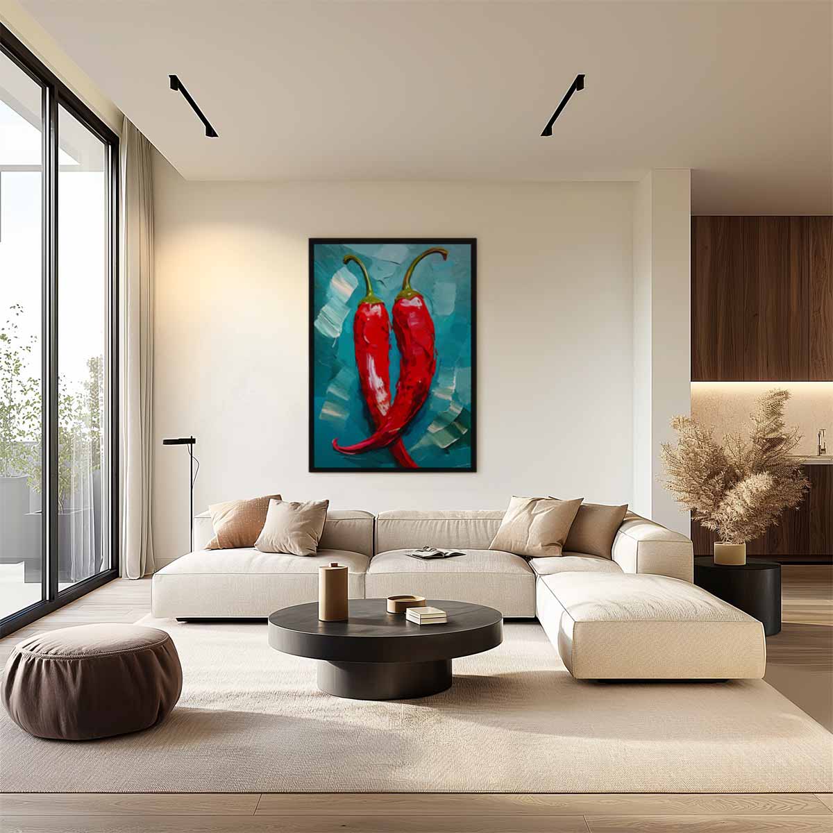 Pittige Paprikaduo Kunstwerk-canvas-dibond-plexiglas-wanddecoratie-WallArtistic