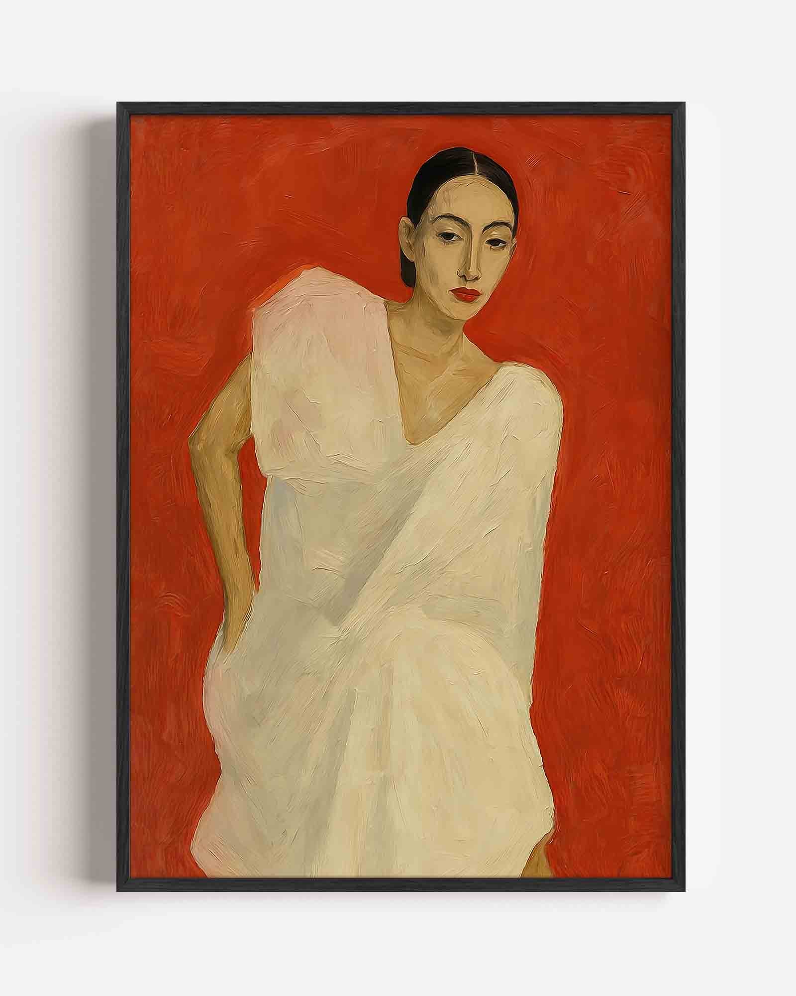 Vrouw in witte jurk Poster