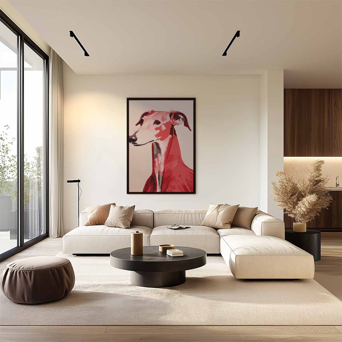 Stijlvolle Windhond Portret Kunstwerk-canvas-dibond-plexiglas-wanddecoratie-WallArtistic